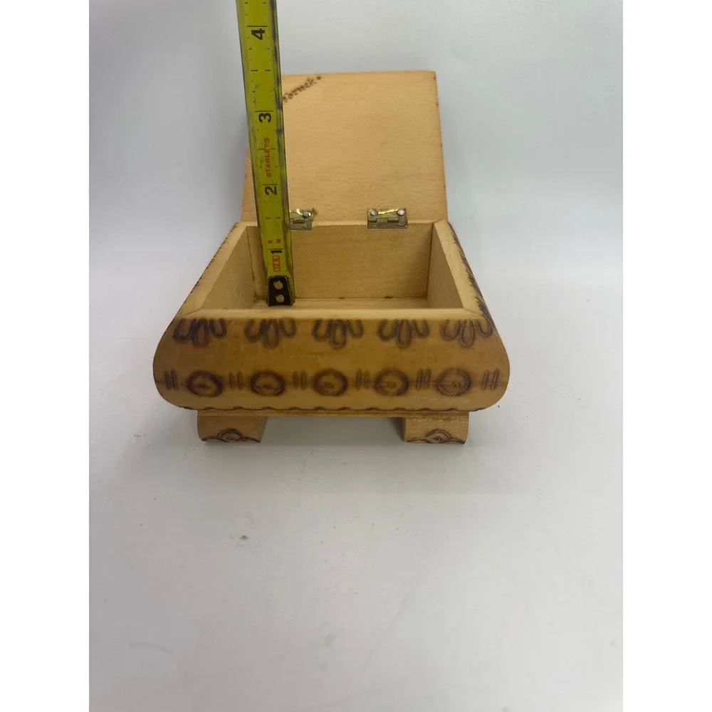 Vintage Innsbruck Austrian Alpine Wood Trinket Box Hand Painted Cottage Scene